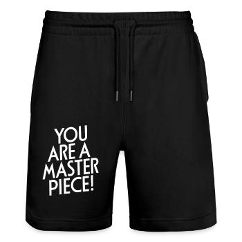 You're a masterpiece Motivation - Stanley/Stella Trainer Unisex Organic Jogging Shorts - black - Front - Nik (191cm) & Marisol (170cm)