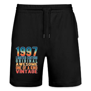 Limited Edition seit 1997 Geburtstag Vintage 1997 - Stanley/Stella Unisex Bio Joggingshorts Trainer  - Schwarz - Vorne - Nik (191cm) & Marisol (170cm)
