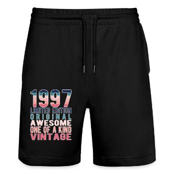 Limited Edition seit 1997 Geburtstag Vintage 1997 - Stanley/Stella Unisex Bio Joggingshorts Trainer  - Schwarz - Vorne - Nik (191cm) & Marisol (170cm)