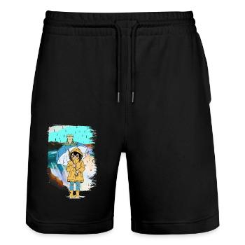 Frog, Girl, Rain, Weather, Toad, Child - Stanley/Stella Trainer Unisex Organic Jogging Shorts - black - Front - Nik (191cm) & Marisol (170cm)