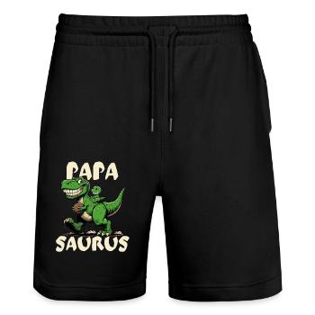 Father Papa Saurus Dinosaur T-Rex Father's Day Cool - Stanley/Stella Trainer Unisex Organic Jogging Shorts - black - Front - Nik (191cm) & Marisol (170cm)