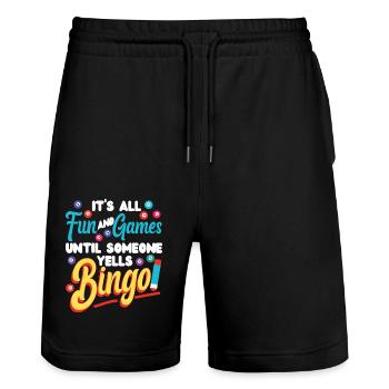 Bingo Player It's All Fun And - Stanley/Stella Unisex Bio Joggingshorts Trainer  - Schwarz - Vorne - Nik (191cm) & Marisol (170cm)