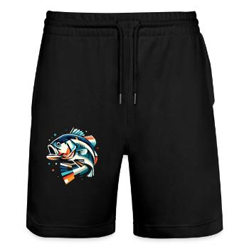 Bass Fish - Stanley/Stella Trainer Unisex Organic Jogging Shorts - black - Front - Nik (191cm) & Marisol (170cm)