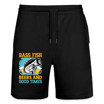Barsch, Fisch, Bier und gute Zeiten - Stanley/Stella Unisex Bio Joggingshorts Trainer  - Schwarz - Vorne - Nik (191cm) & Marisol (170cm)