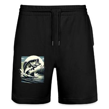 Bass Fish - Stanley/Stella Trainer Unisex Organic Jogging Shorts - black - Front - Nik (191cm) & Marisol (170cm)