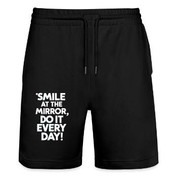 Smile At The Mirror Jeden Tag Motivation - Stanley/Stella Unisex Bio Joggingshorts Trainer  - Schwarz - Vorne - Nik (191cm) & Marisol (170cm)
