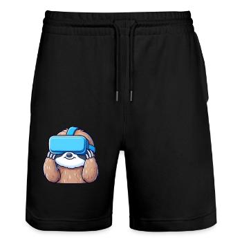 Sloth as VR Gamer: Cool and Digital - Stanley/Stella Trainer Unisex Organic Jogging Shorts - black - Front - Nik (191cm) & Marisol (170cm)