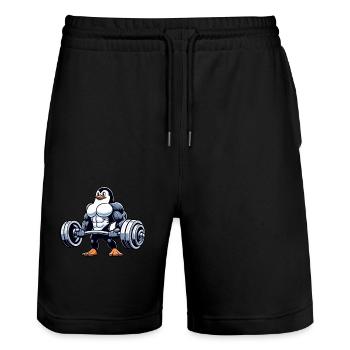 Pinguin Krafttraining mit Hantel - Stanley/Stella Unisex Bio Joggingshorts Trainer  - Schwarz - Vorne - Nik (191cm) & Marisol (170cm)