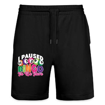 Joueur de bingo J’ai mis le bingo en pause pour être - Short de jogging bio TRAINER Stanley/Stella unisexe - noir - Devant - Nik (191cm) & Marisol (170cm)