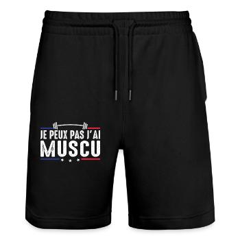 J'Peux Pas J'ai Muscu Musculation Bodybuilding gym - Short de jogging bio TRAINER Stanley/Stella unisexe - noir - Devant - Nik (191cm) & Marisol (170cm)