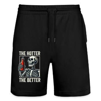 The Hotter The Better Funny Skeleton With Hot Sauc - Stanley/Stella Trainer Unisex Organic Jogging Shorts - black - Front - Nik (191cm) & Marisol (170cm)