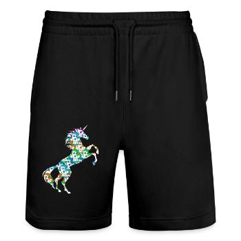 T-shirt Petites Licornes Arc-en-ciel Licorne Magique - Short de jogging bio TRAINER Stanley/Stella unisexe - noir - Devant - Nik (191cm) & Marisol (170cm)