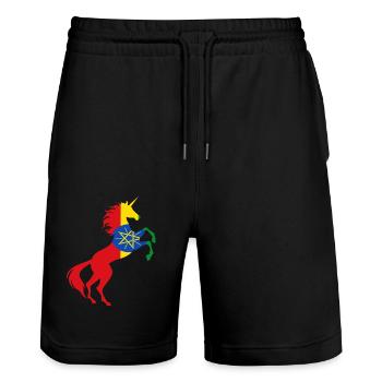 Unicorn Ethiopia Flag T-Shirt Magical Unicorn - Stanley/Stella Trainer Unisex Organic Jogging Shorts - black - Front - Nik (191cm) & Marisol (170cm)