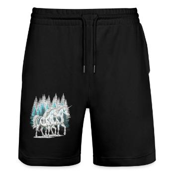 Einhörner Einhorn Fabeltiere Märchenfigur - Stanley/Stella Unisex Bio Joggingshorts Trainer  - Schwarz - Vorne - Nik (191cm) & Marisol (170cm)