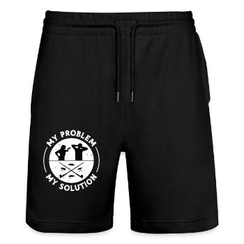 Fly Fisherman My Problem My Pictogram Dad Mom - Stanley/Stella Unisex Bio Joggingshorts Trainer  - Schwarz - Vorne - Nik (191cm) & Marisol (170cm)