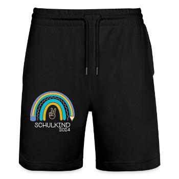 Schulanfang Einschulung Schulkind 2024 - Stanley/Stella Unisex Bio Joggingshorts Trainer  - Schwarz - Vorne - Nik (191cm) & Marisol (170cm)