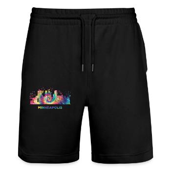 Minneapolitan Skyline Minneapolis - Stanley/Stella Trainer Unisex Organic Jogging Shorts - black - Front - Nik (191cm) & Marisol (170cm)
