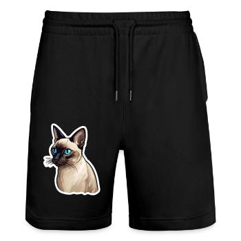 Siamkatze - Stanley/Stella Unisex Bio Joggingshorts Trainer  - Schwarz - Vorne - Nik (191cm) & Marisol (170cm)