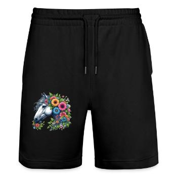 Blumiges Pferd im Garten - Stanley/Stella Unisex Bio Joggingshorts Trainer  - Schwarz - Vorne - Nik (191cm) & Marisol (170cm)