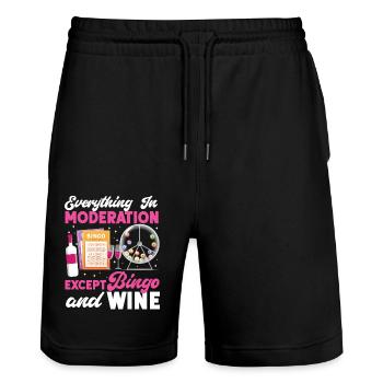 Bingo Player Wine Everything In - Stanley/Stella Trainer Unisex Organic Jogging Shorts - black - Front - Nik (191cm) & Marisol (170cm)