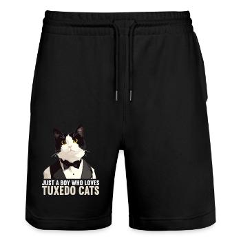 Tuxedo Kätzchen Tuxedo Katze - Stanley/Stella Unisex Bio Joggingshorts Trainer  - Schwarz - Vorne - Nik (191cm) & Marisol (170cm)