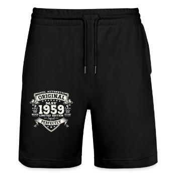Geburtstag 1959 Mai 1959 Jahrgang 1959 Legende 59 - Stanley/Stella Unisex Bio Joggingshorts Trainer  - Schwarz - Vorne - Nik (191cm) & Marisol (170cm)