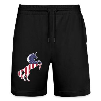 Licorne USA Drapeau T-Shirt Licorne Magique Américain - Short de jogging bio TRAINER Stanley/Stella unisexe - noir - Devant - Nik (191cm) & Marisol (170cm)