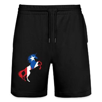 Licorne Porto Rico Drapeau Licorne Porto Rico Jeu de mots portoricain - Short de jogging bio TRAINER Stanley/Stella unisexe - noir - Devant - Nik (191cm) & Marisol (170cm)