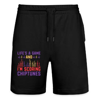 Chiptune Music Lover Groove to the Bleeps and Bloo - Stanley/Stella Trainer Unisex Organic Jogging Shorts - black - Front - Nik (191cm) & Marisol (170cm)