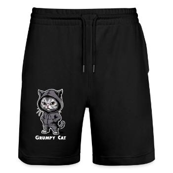 Annoying Evil Cat - Stanley/Stella Trainer Unisex Organic Jogging Shorts - black - Front - Nik (191cm) & Marisol (170cm)