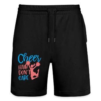 Cheer Hair Don't Care Cheerleader Cheerleading - Stanley/Stella Trainer Unisex Organic Jogging Shorts - black - Front - Nik (191cm) & Marisol (170cm)