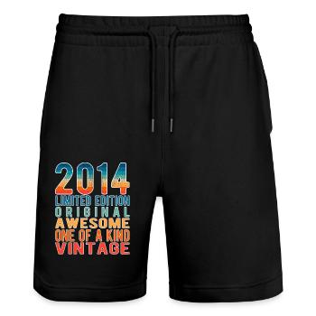 Limited Edition Since 2014 Birthday Vintage 2014 - Stanley/Stella Trainer Unisex Organic Jogging Shorts - black - Front - Nik (191cm) & Marisol (170cm)