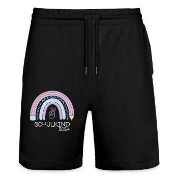 Schulanfang Einschulung Schulkind 2024 - Stanley/Stella Unisex Bio Joggingshorts Trainer  - Schwarz - Vorne - Nik (191cm) & Marisol (170cm)