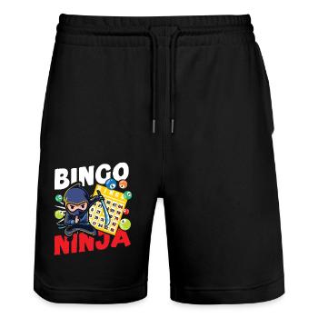 Bingo Player Ninja Bingo Ninja - Stanley/Stella Trainer Unisex Organic Jogging Shorts - black - Front - Nik (191cm) & Marisol (170cm)