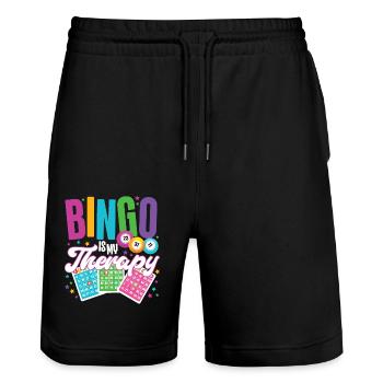 Le bingo est ma thérapie - Short de jogging bio TRAINER Stanley/Stella unisexe - noir - Devant - Nik (191cm) & Marisol (170cm)
