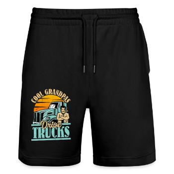 Cool Grandpas Drive Trucks Trucking Trucker - Stanley/Stella Trainer Unisex Organic Jogging Shorts - black - Front - Nik (191cm) & Marisol (170cm)