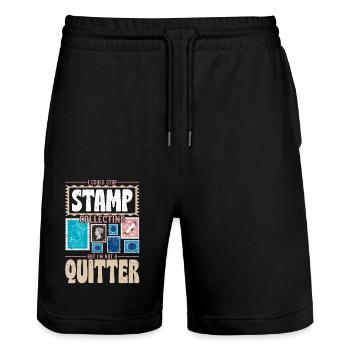 Dedicated Philatelist: Not Quitting, Just Collecti - Stanley/Stella Unisex Bio Joggingshorts Trainer  - Schwarz - Vorne - Nik (191cm) & Marisol (170cm)