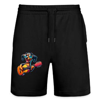 Dackel Gitarrist Gitarre Musik Hund - Stanley/Stella Unisex Bio Joggingshorts Trainer  - Schwarz - Vorne - Nik (191cm) & Marisol (170cm)