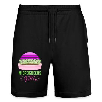 MICROGREENS MÄDCHEN | Urban Gardening Sprossen - Stanley/Stella Unisex Bio Joggingshorts Trainer  - Schwarz - Vorne - Nik (191cm) & Marisol (170cm)