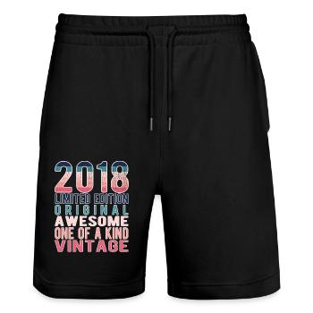 Limited Edition Since 2018 Birthday Vintage 2018 - Stanley/Stella Trainer Unisex Organic Jogging Shorts - black - Front - Nik (191cm) & Marisol (170cm)