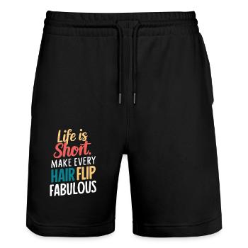 Lebe Kurz und Haarwurf Fabulous - Stanley/Stella Unisex Bio Joggingshorts Trainer  - Schwarz - Vorne - Nik (191cm) & Marisol (170cm)