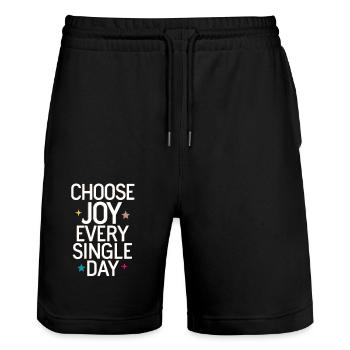Wähle Freude An Jedem Einzelnen Tag - Stanley/Stella Unisex Bio Joggingshorts Trainer  - Schwarz - Vorne - Nik (191cm) & Marisol (170cm)