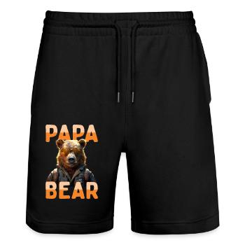 Papa Bear Bären Daddy Dad Vatertag Grizzly Bär - Stanley/Stella Unisex Bio Joggingshorts Trainer  - Schwarz - Vorne - Nik (191cm) & Marisol (170cm)