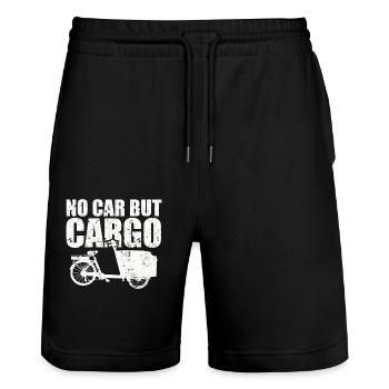 Kein Auto, Sondern Lastenfahrrad Cargobike - Stanley/Stella Unisex Bio Joggingshorts Trainer  - Schwarz - Vorne - Nik (191cm) & Marisol (170cm)