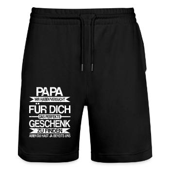 Papa und Vater Motiv, Lustiger Spruch, Vatertag - Stanley/Stella Unisex Bio Joggingshorts Trainer  - Schwarz - Vorne - Nik (191cm) & Marisol (170cm)