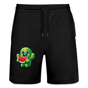 Cute Cactus Comic with Watermelon Fruity - Stanley/Stella Trainer Unisex Organic Jogging Shorts - black - Front - Nik (191cm) & Marisol (170cm)