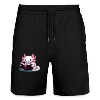 Reading Axolotl - Stanley/Stella Trainer Unisex Organic Jogging Shorts - black - Front - Nik (191cm) & Marisol (170cm)