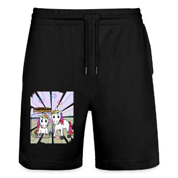 Einhörner Einhorn Fabeltier Liebe Herz Valentin - Stanley/Stella Unisex Bio Joggingshorts Trainer  - Schwarz - Vorne - Nik (191cm) & Marisol (170cm)