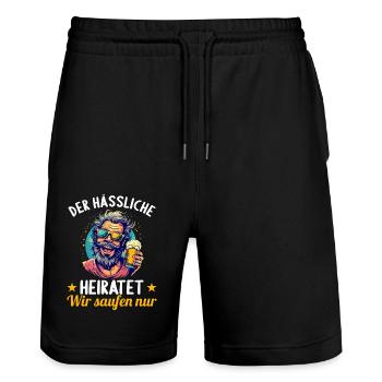 the ugly one marries bachelor party bachelor party - Stanley/Stella Trainer Unisex Organic Jogging Shorts - black - Front - Nik (191cm) & Marisol (170cm)