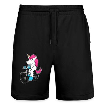Einhorn Fahrrad Fahrrad T-Shirt Radfahrer Magisch - Stanley/Stella Unisex Bio Joggingshorts Trainer  - Schwarz - Vorne - Nik (191cm) & Marisol (170cm)